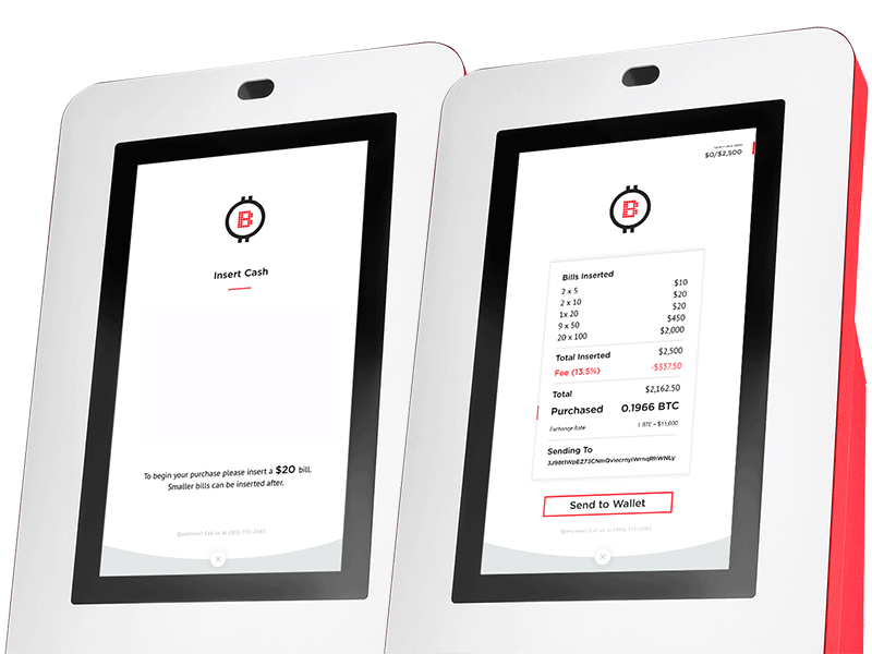 Animated walkthrough of the Bitstop insert-cash flow showing bill validation