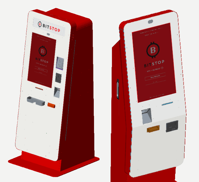 Bitstop ATM hardware models in red and white branded finish