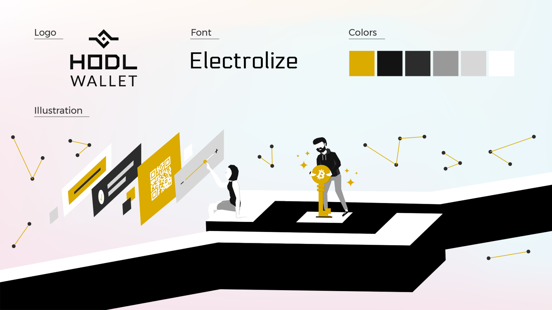 HODL Wallet brand system showing logo, color palette, and typography